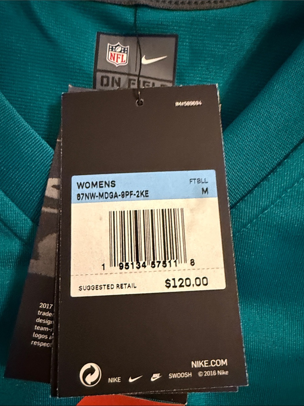 Nike Women's Miami Dolphins Teal Football Jersey with White and Orange Accents - Picture 5 of 5